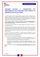 CONSIGNES RELATIVES A L’ORGANISATION DES ETABLISSEMENTS POUR PERSONNES AGEES PENDANT LA PERIODE DES FETES DE FIN D’ANNEE