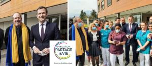 Olivier Véran et Gabriel Attal visitent l'EHPAD de la Fondation Partage et Vie, La Maison des Ombrages (Meylan, Isère)